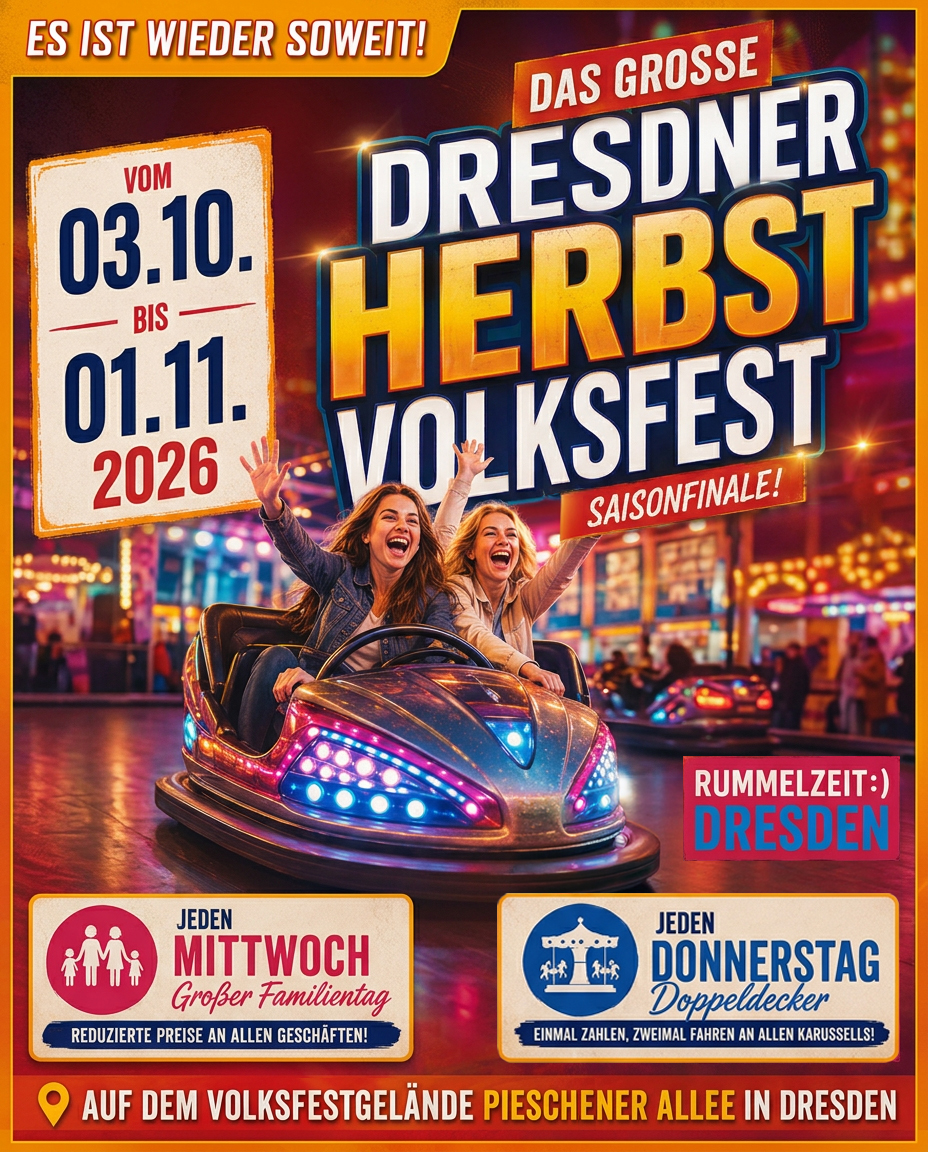 Ein farbenfroh illustriertes Banner zum Herbstfest 2026 Dresden